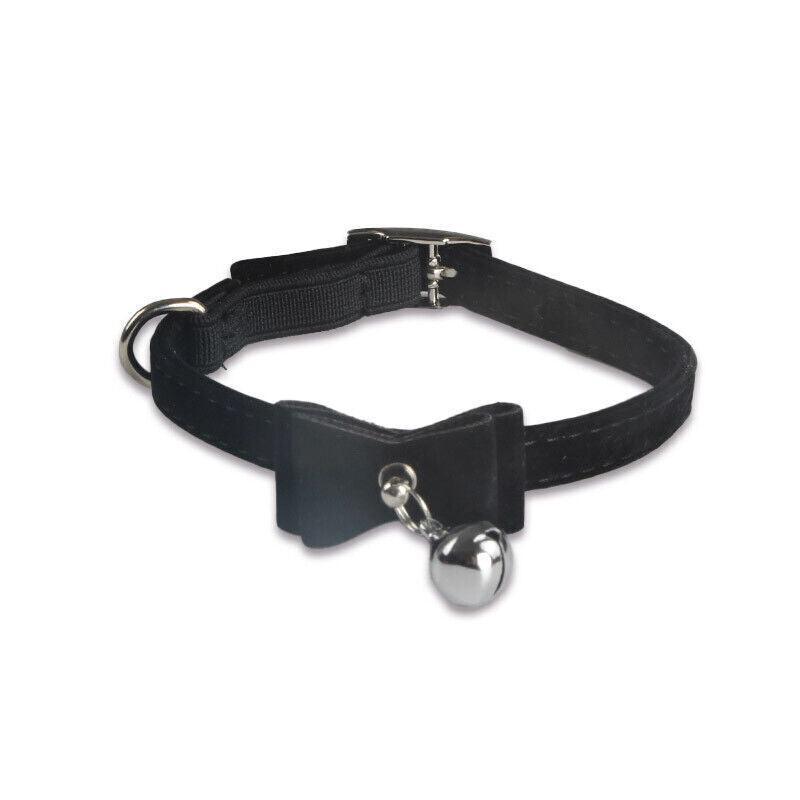 1× Adjustable Suede Cat Collar with Bow Bell Pink Blue Black Red - Red