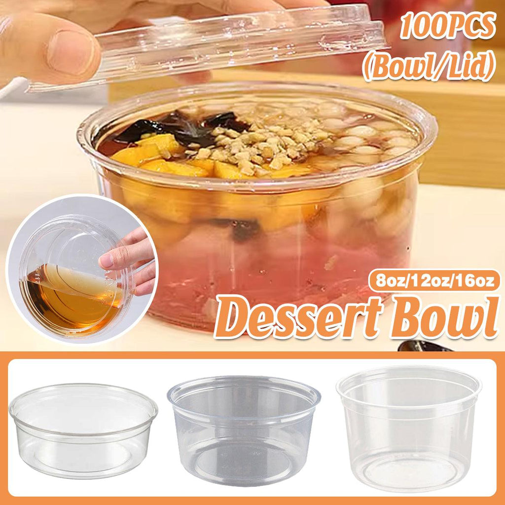 100PCS Transparent Packing Box Plastic Dessert Bowl Food Container - 8oz Bowl