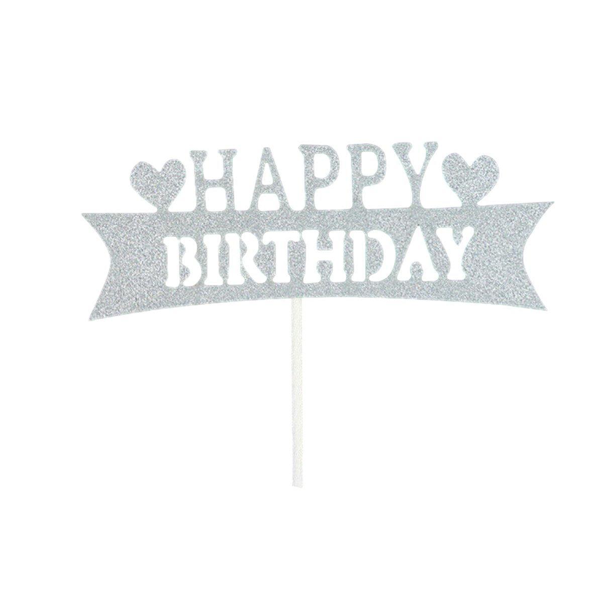 Happy Birthday Cake Topper Colour Printed Acrylic Party Decorations - Black-Bowknot