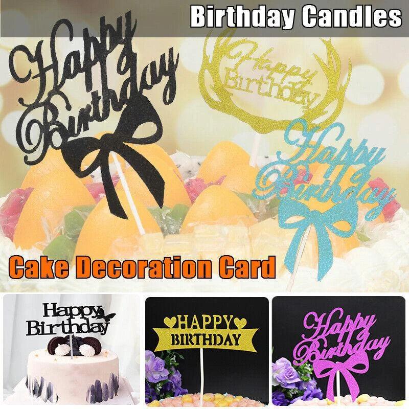 Happy Birthday Cake Topper Colour Printed Acrylic Party Decorations - Blue-Bowknot