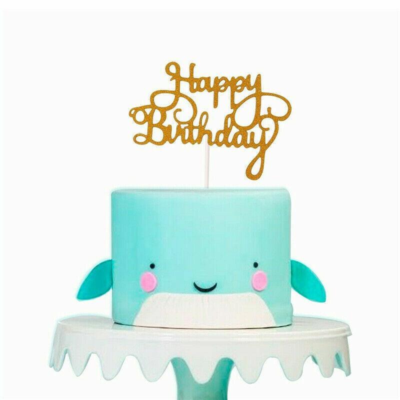 Happy Birthday Cake Topper Colour Printed Acrylic Party Decorations - Silver-Bowknot