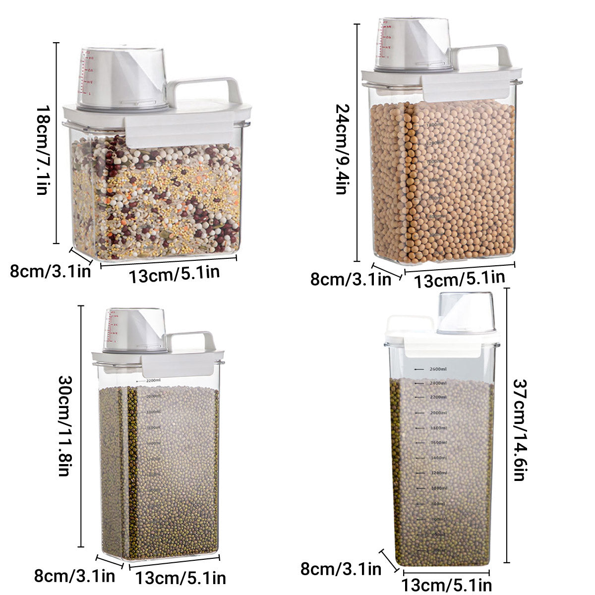 Sealed Household Grain Storage Box Transparent Rice Bucket Kitchen Storage - 1100ml