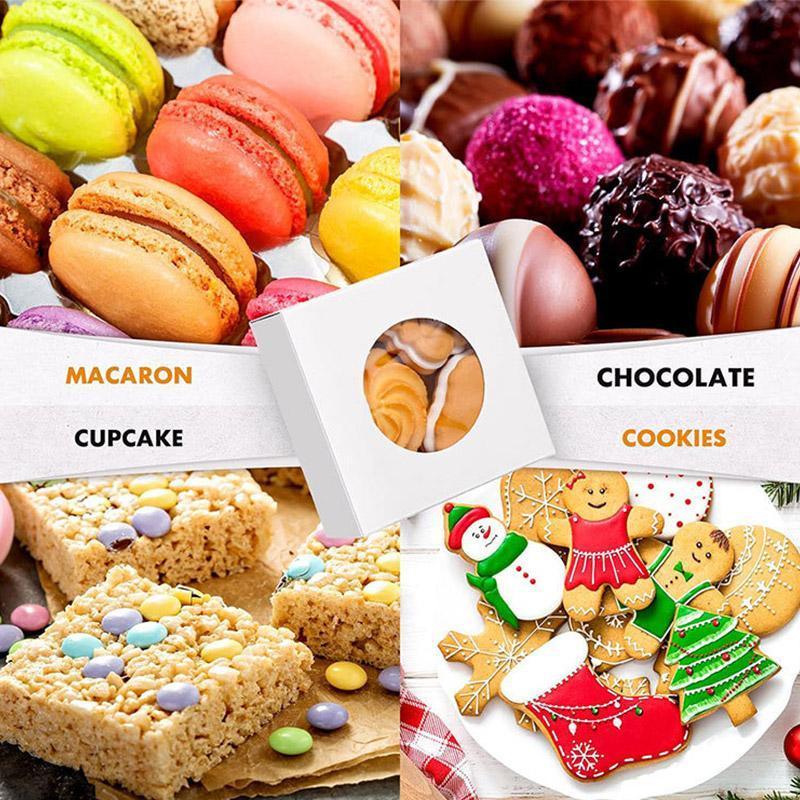 50PCS Handmade Soap Paper Box Round Window Kraft Black White Candy Biscuit Box - Khaki-50pcs 10*10*2.4CM