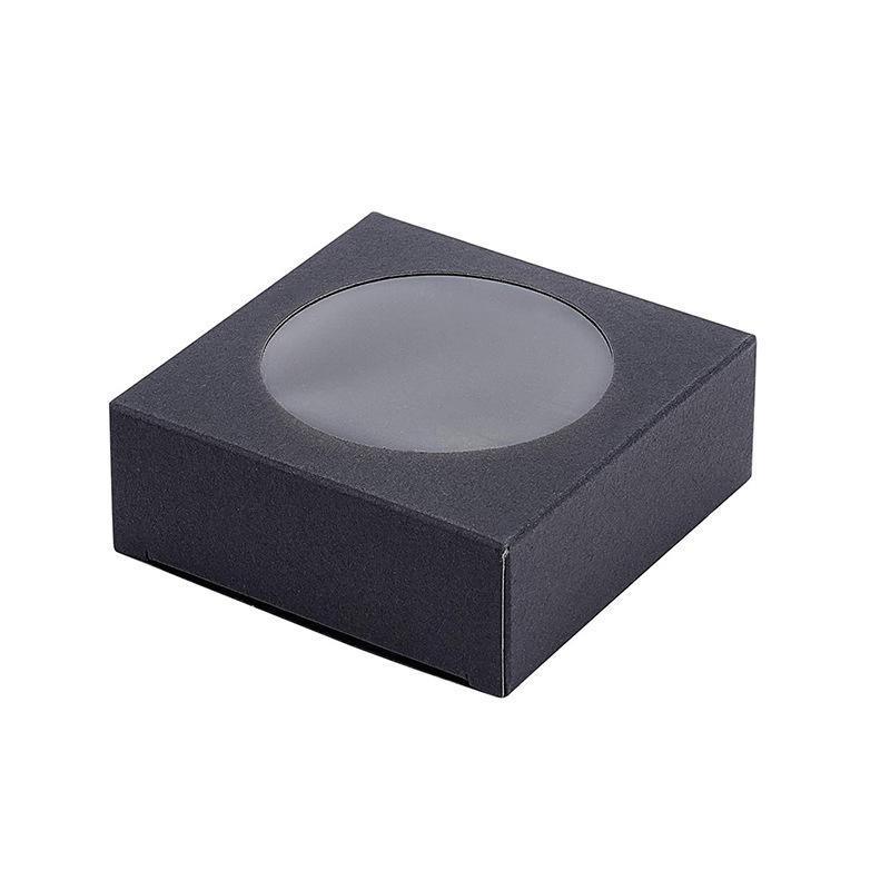 50PCS Handmade Soap Paper Box Round Window Kraft Black White Candy Biscuit Box - Khaki-50pcs 7.5*7.5*3CM