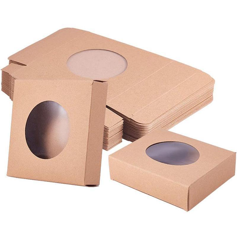 50PCS Handmade Soap Paper Box Round Window Kraft Black White Candy Biscuit Box - Khaki-50pcs 7.5*7.5*3CM