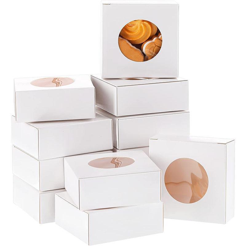 50PCS Handmade Soap Paper Box Round Window Kraft Black White Candy Biscuit Box - White-50pcs 9.3*9.3*3.8CM