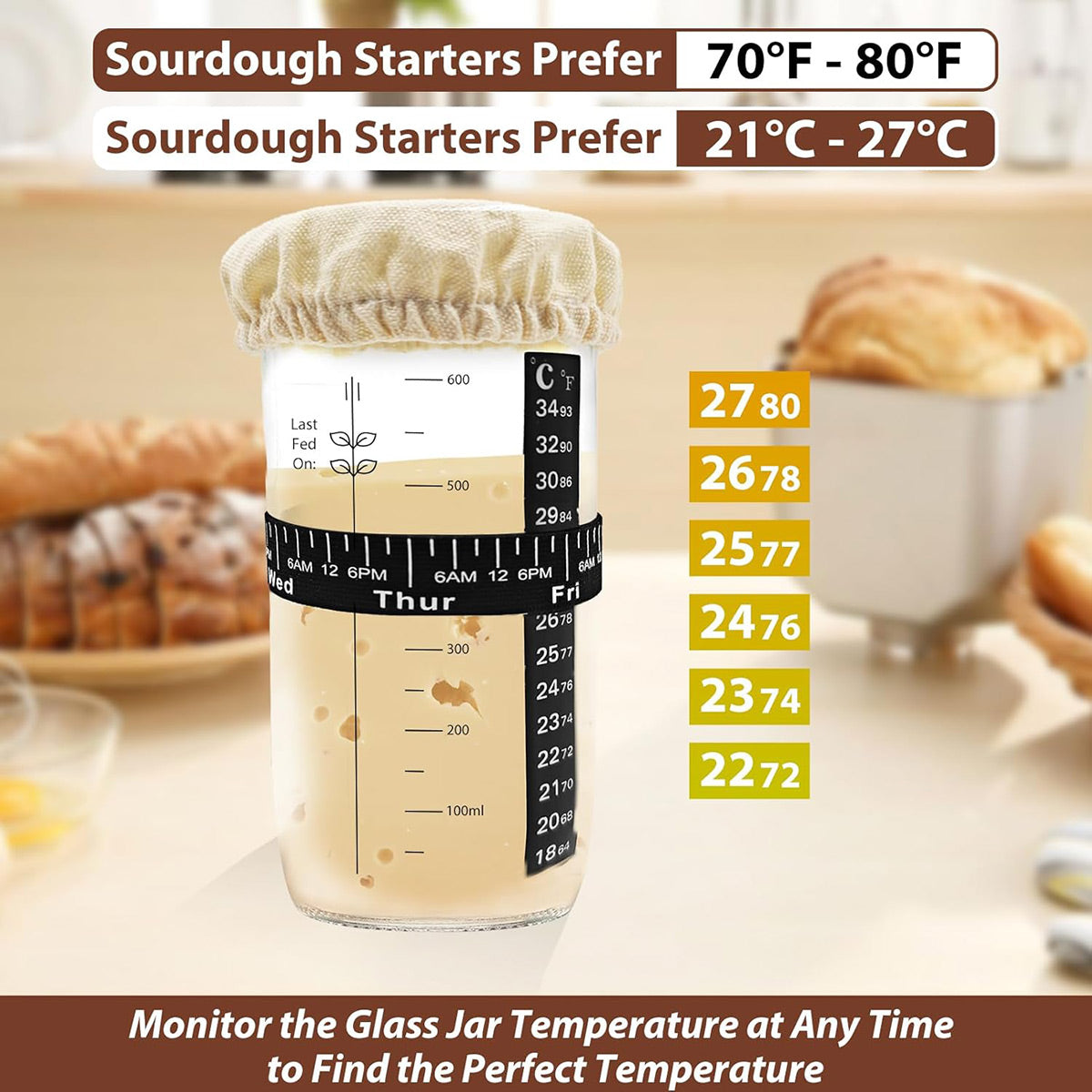 24oz Bread Fermentation Glass Jar Baking Supplies Airtight Container Dough