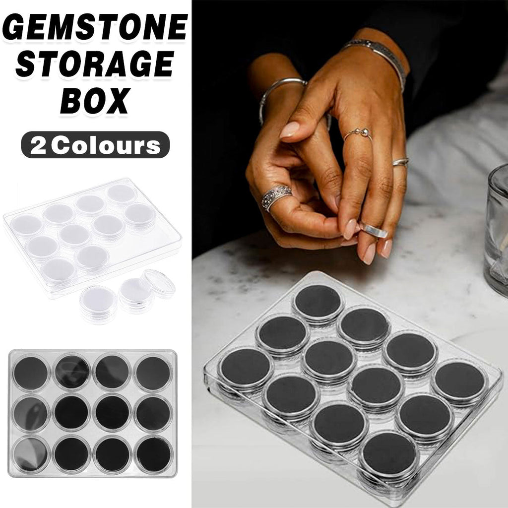 Transparent Round Gemstone Display Box Organizer Case with Lid Storage Packaging - Black
