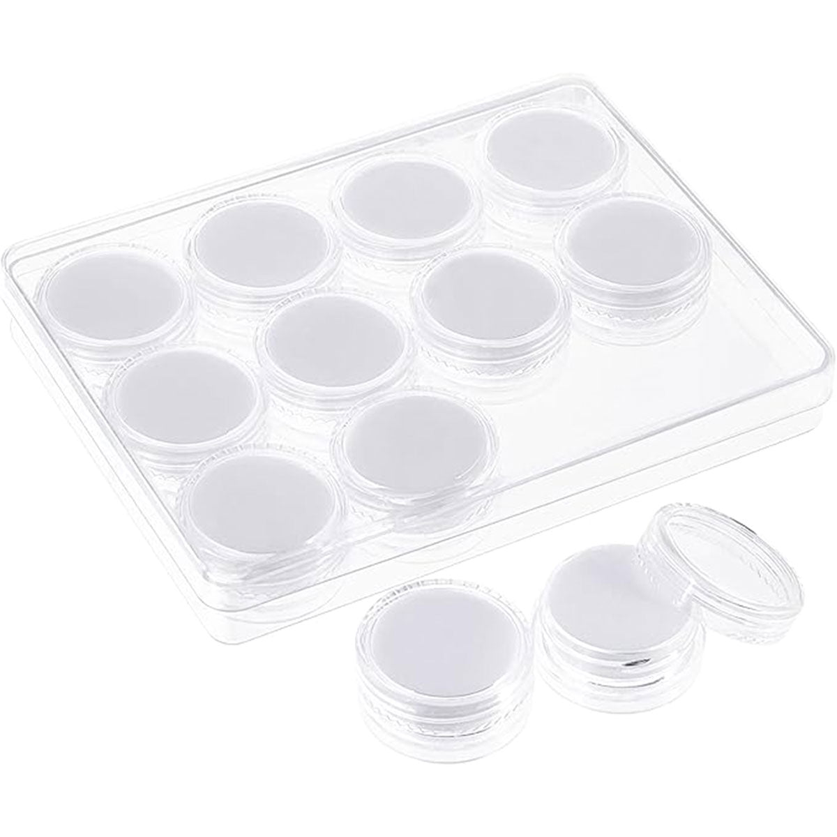 Transparent Round Gemstone Display Box Organizer Case with Lid Storage Packaging - Black