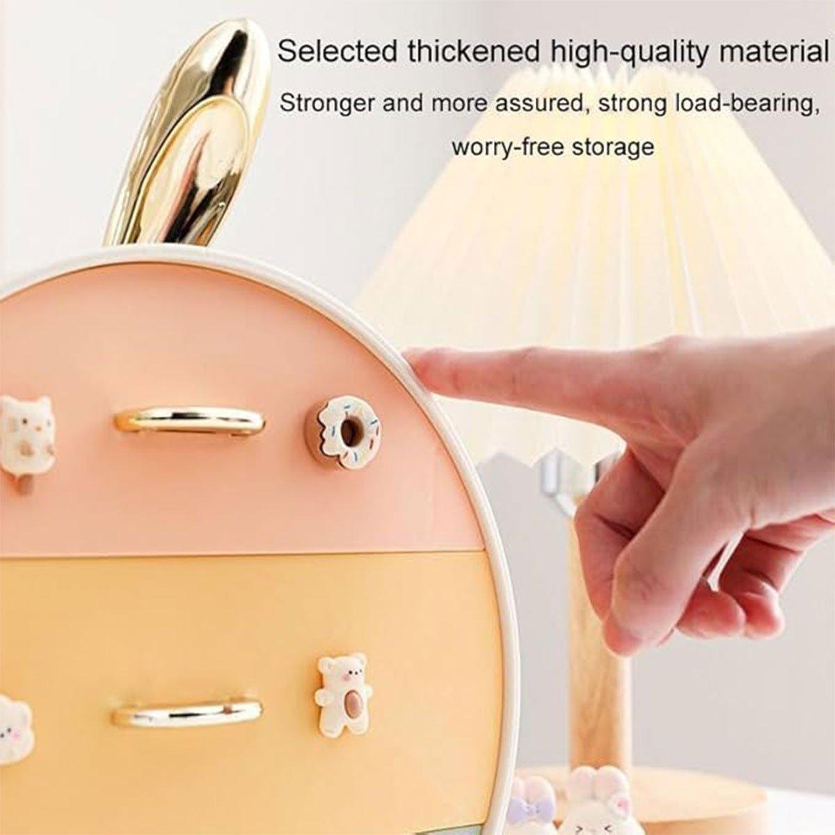 Large Multi-functional Makeup Storage Organizer Rabbit Decor Drawer Cosmetic Box - Colour