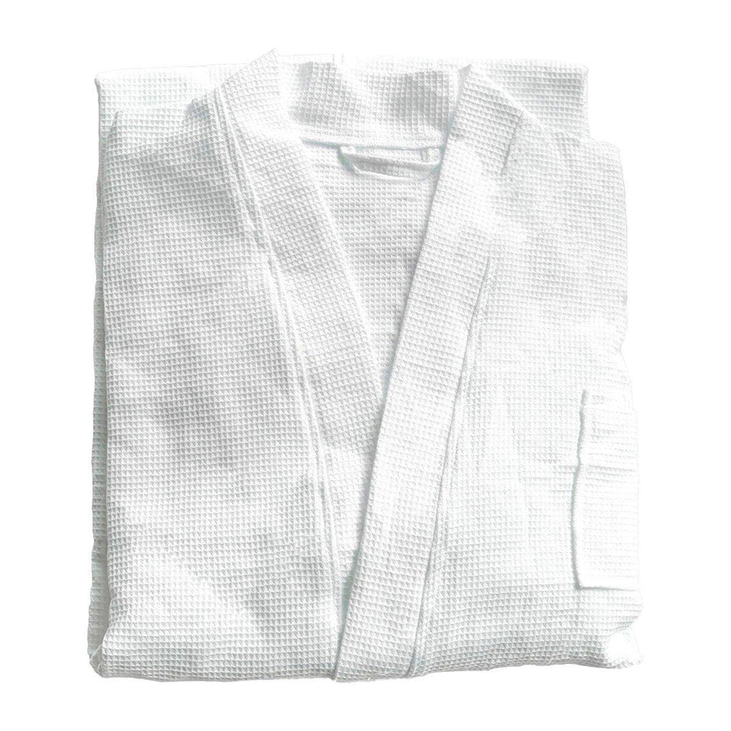 Cotton Kimono Collar Bathrobe Hotel Quality Thick Fleece Towel Embroidered Robe - Waffle