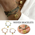 Boho Bracelet Set Women Natural Stone Woven Retro Style Adjustable Layered - Pink