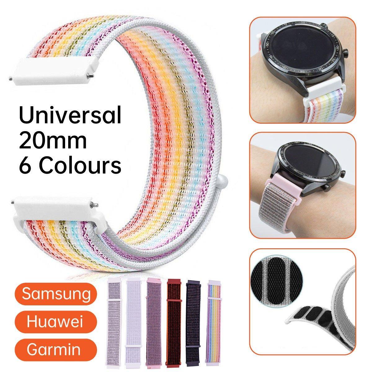 20mm Nylon Braided Sport Loop Velcro Watch Band Strap Compatible Replacement - Red-Black