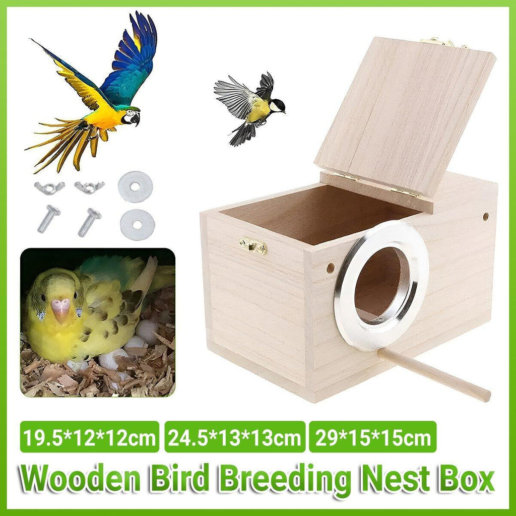 Wooden Nest Bird Breeding Box Parakeet Parrot Cockatiel Cage Nesting House S M L - S-19.5*12*12cm