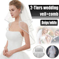 Bridal 2 Layer Wedding Veil with Comb Satin Edge Short Tulle for Women White Ivory - White