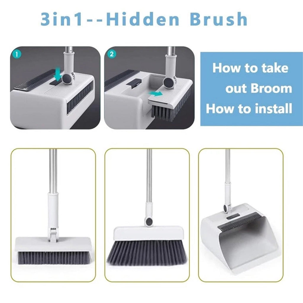 3 in1 Broom Set for Winnowing Brushing Handheld Cleaning Tool Home Kitchen Floor - White