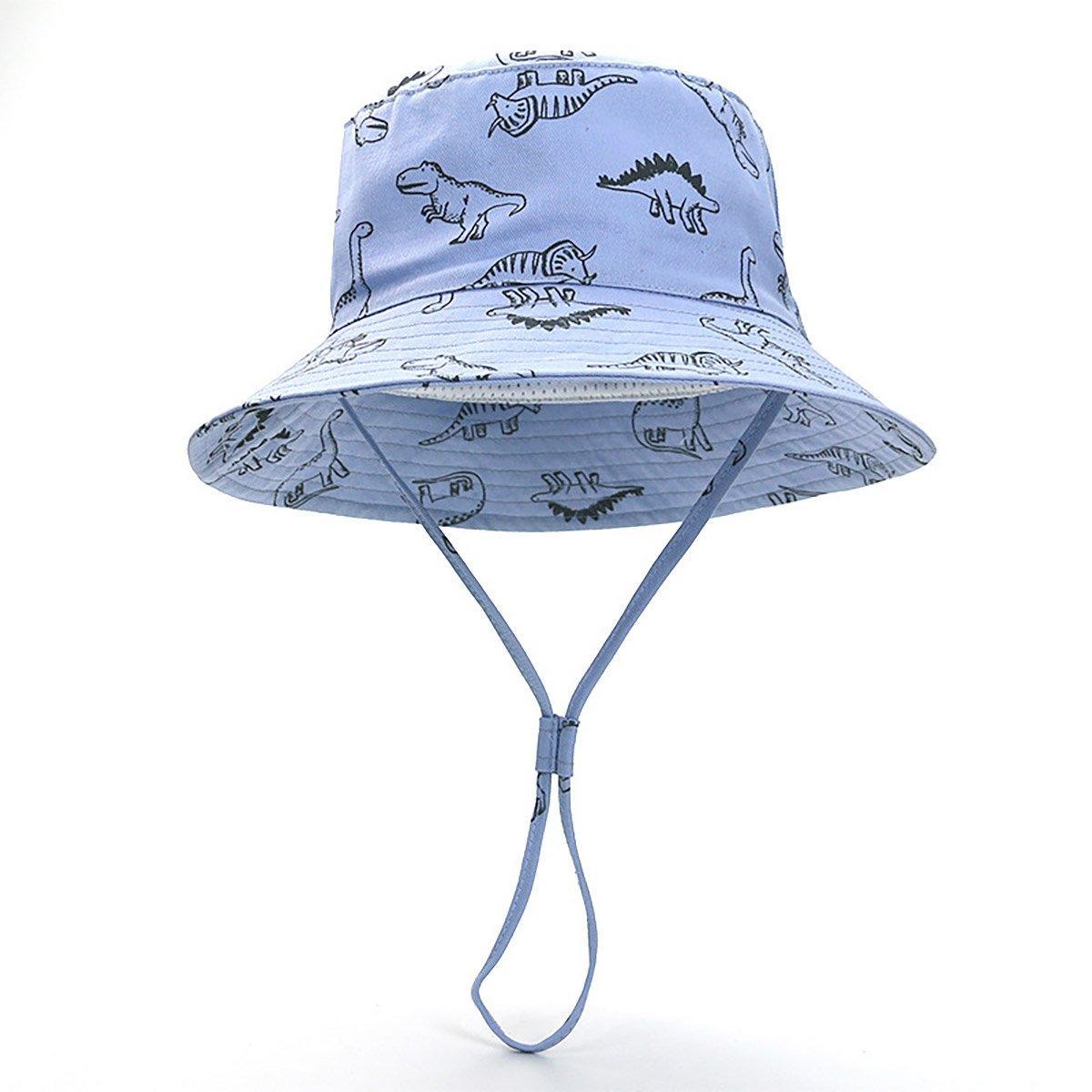 Cartoon Dinosaur Bucket Hat with Wide Brim for Summer Sun Protection - Grey