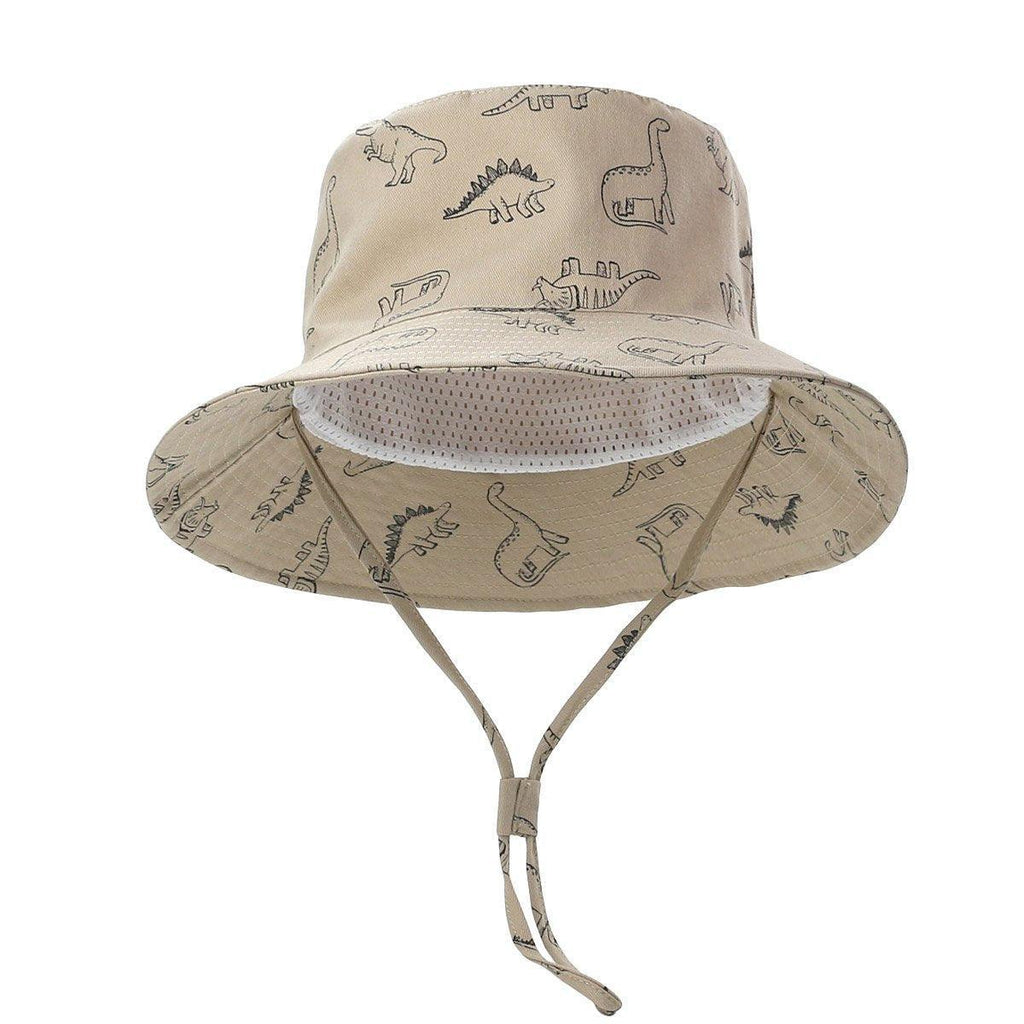 Cartoon Dinosaur Bucket Hat with Wide Brim for Summer Sun Protection - Grey