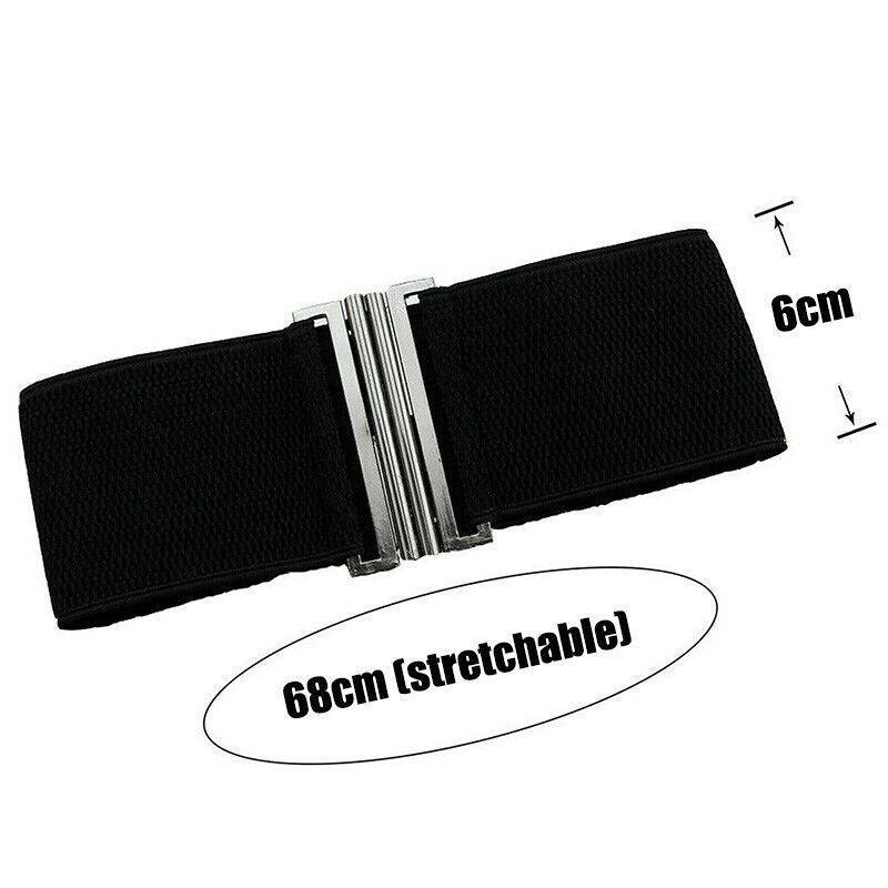 Women Elastic Waist Belt Stretch Cinch Wide Band with Metal Buckle for Dress 3Colours - Brown