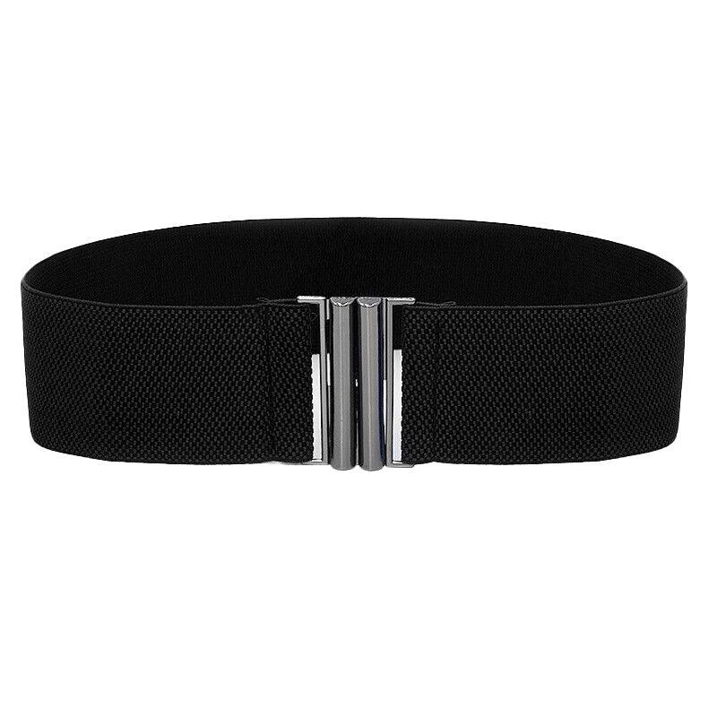 Women Elastic Waist Belt Stretch Cinch Wide Band with Metal Buckle for Dress 3Colours - Brown