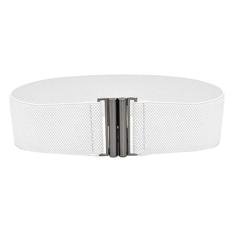 Women Elastic Waist Belt Stretch Cinch Wide Band with Metal Buckle for Dress 3Colours - Brown