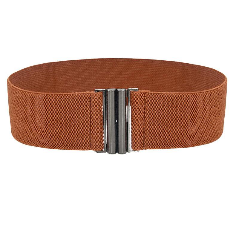 Women Elastic Waist Belt Stretch Cinch Wide Band with Metal Buckle for Dress 3Colours - White