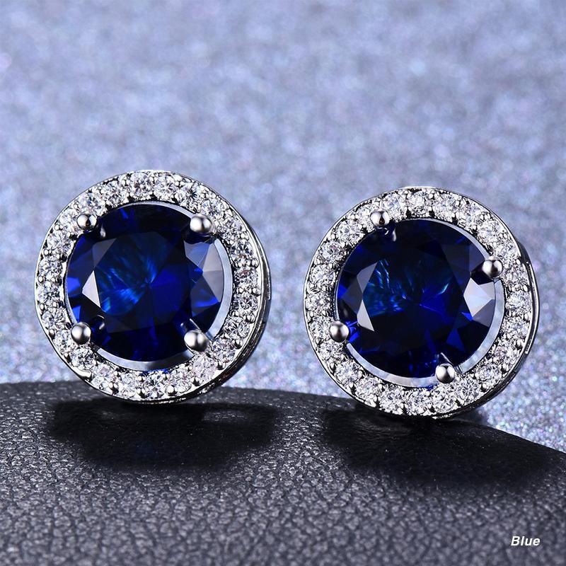 Female Round Zircon Stud Earrings Full Diamond Boucle Big Hollow Cubic Gift - Colourful