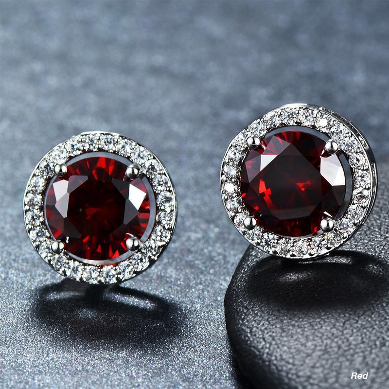 Female Round Zircon Stud Earrings Full Diamond Boucle Big Hollow Cubic Gift - Colourful