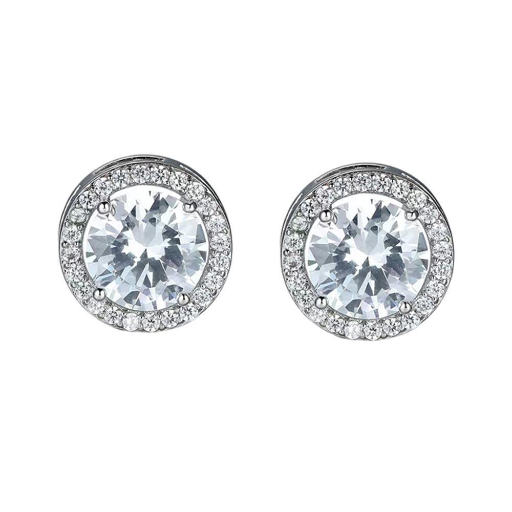 Female Round Zircon Stud Earrings Full Diamond Boucle Big Hollow Cubic Gift - Colourful
