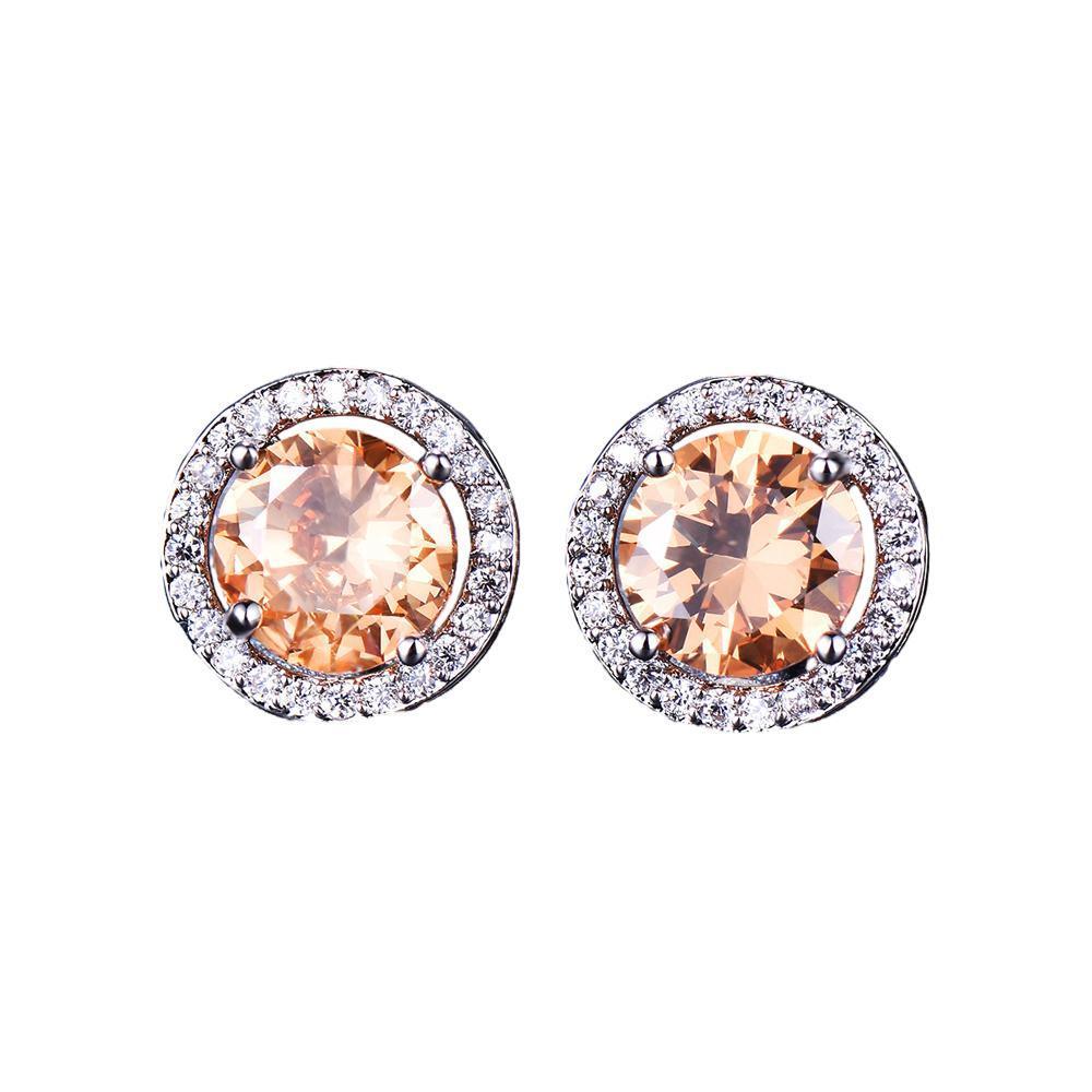 Female Round Zircon Stud Earrings Full Diamond Boucle Big Hollow Cubic Gift - Colourful