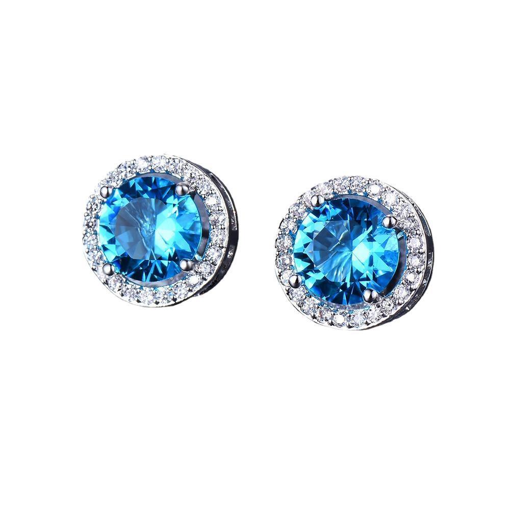 Female Round Zircon Stud Earrings Full Diamond Boucle Big Hollow Cubic Gift - Colourful