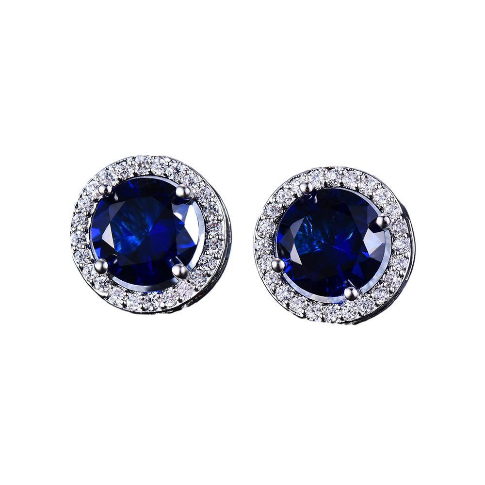 Female Round Zircon Stud Earrings Full Diamond Boucle Big Hollow Cubic Gift - Colourful