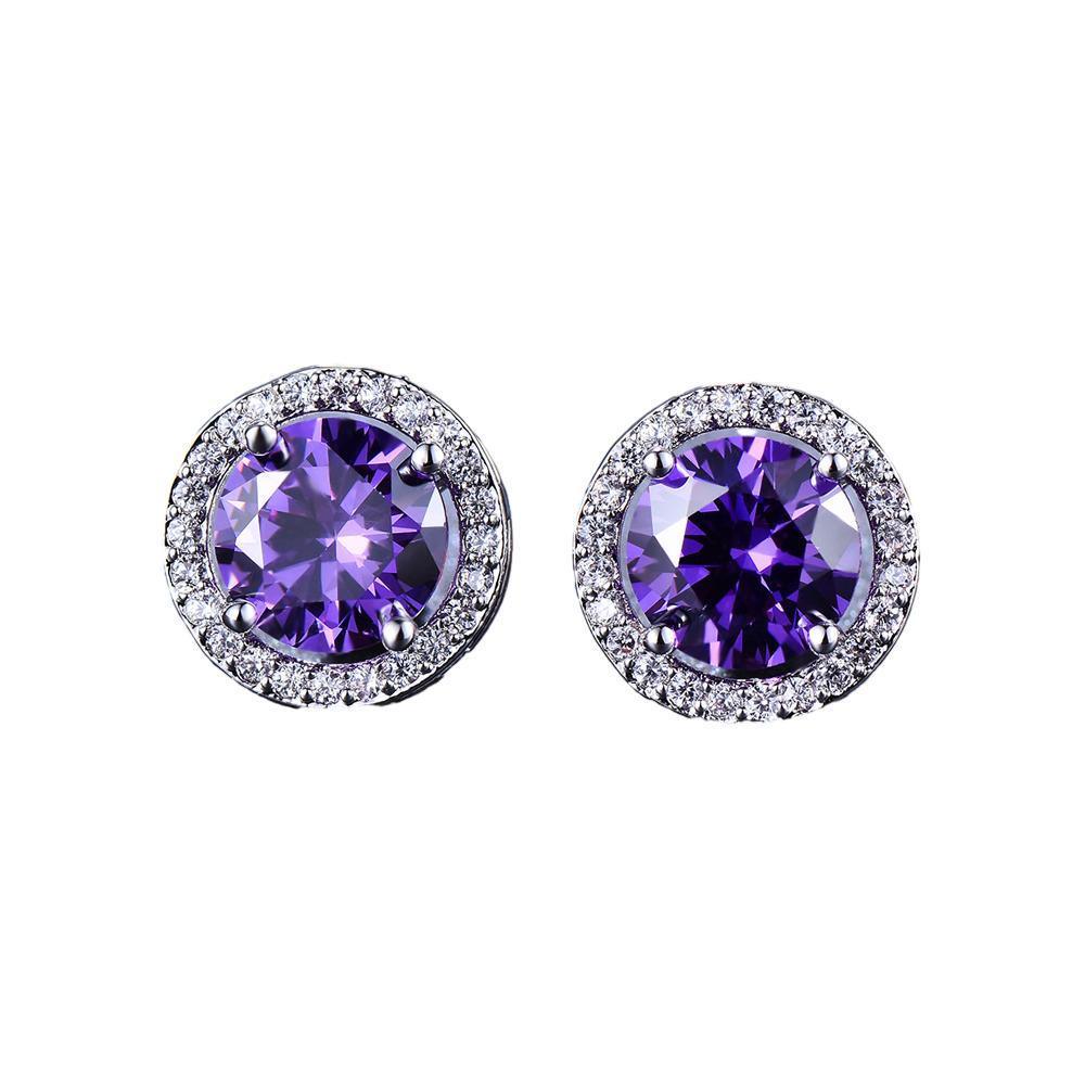 Female Round Zircon Stud Earrings Full Diamond Boucle Big Hollow Cubic Gift - Colourful