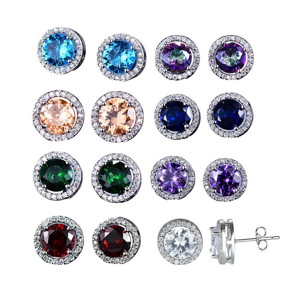 Female Round Zircon Stud Earrings Full Diamond Boucle Big Hollow Cubic Gift - Green