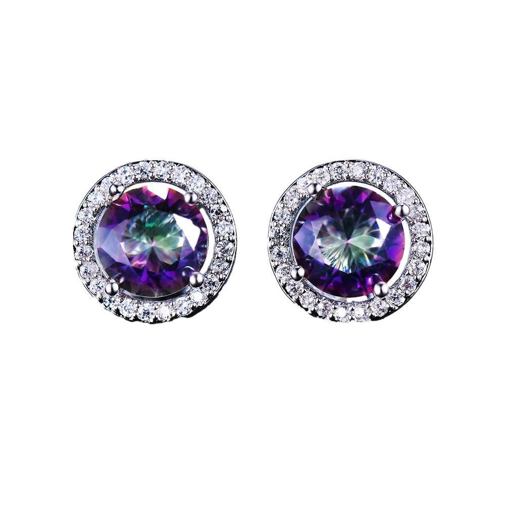Female Round Zircon Stud Earrings Full Diamond Boucle Big Hollow Cubic Gift - Green