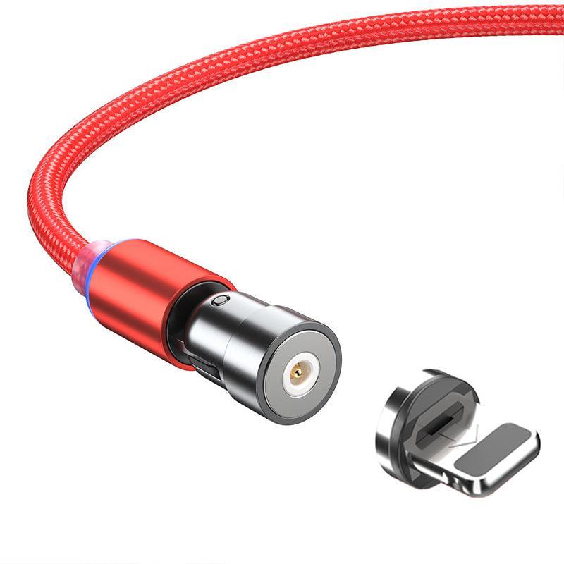 1m 2m Braided Charging Cable with Detachable Connectors for Type C Micro Lightning - Magnet Cable-Red-iPhone-1M