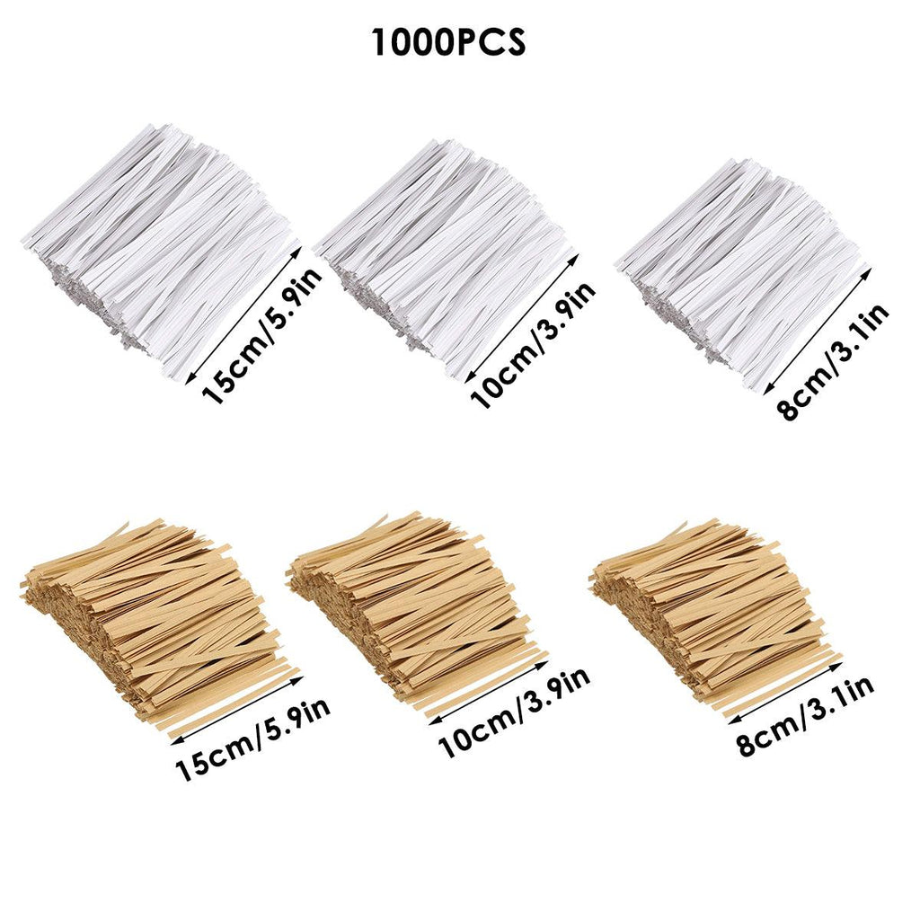 1000pcs Paper Tie Tape Wire 8/10/15cm for Baking Packing Bag Sealing Supplies - White-10cm