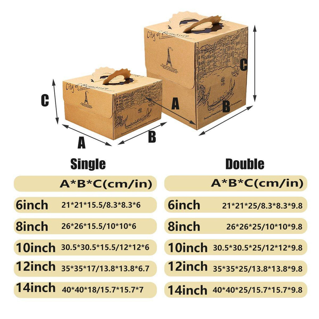 10pcs Elegant European Style Kraft Paper Cake Boxes Dessert Packaging Containers - Single Height - 10inch