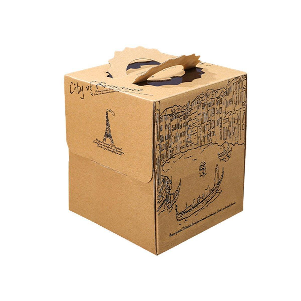10pcs Elegant European Style Kraft Paper Cake Boxes Dessert Packaging Containers - Single Height - 10inch