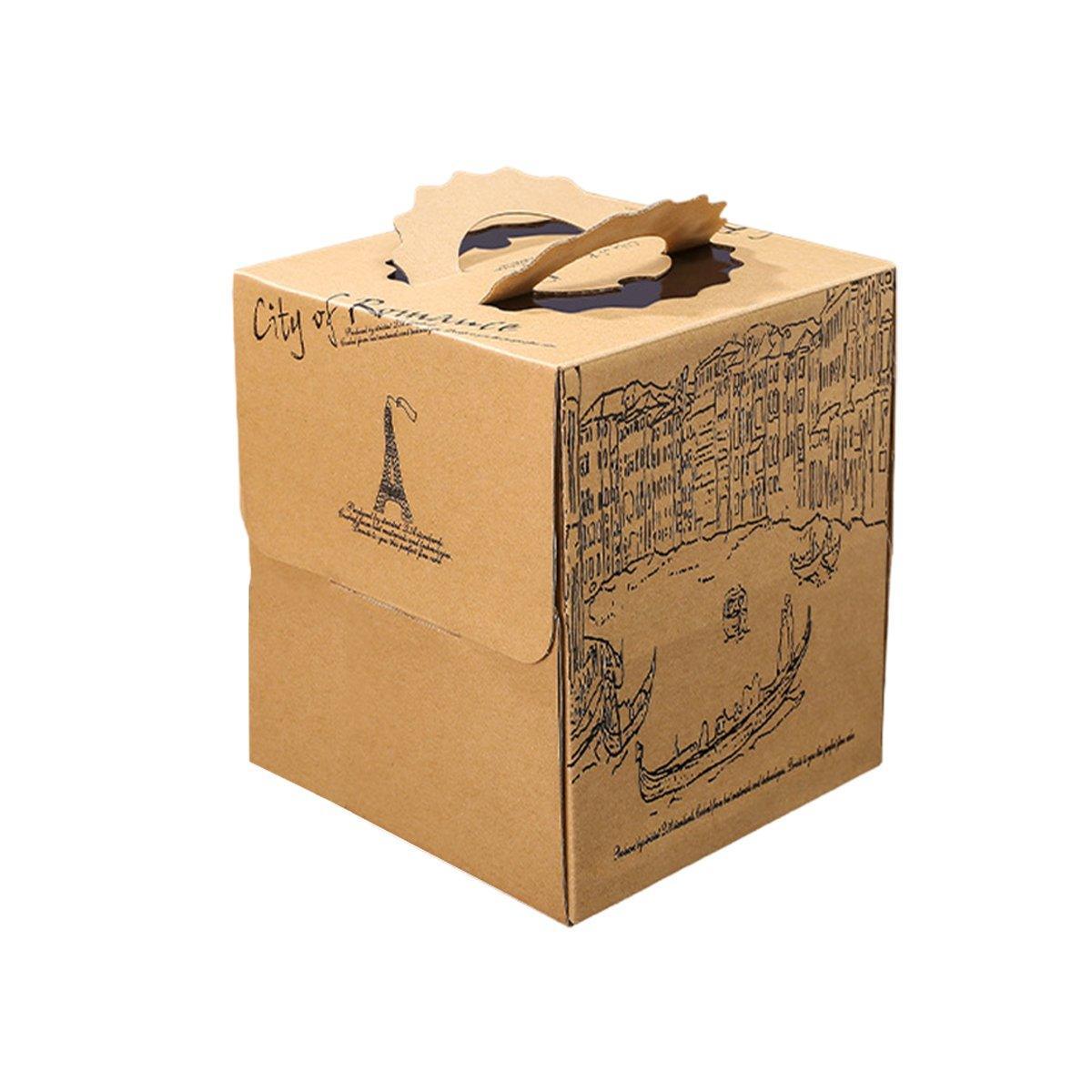 10pcs Elegant European Style Kraft Paper Cake Boxes Dessert Packaging Containers - Single Height - 8inch