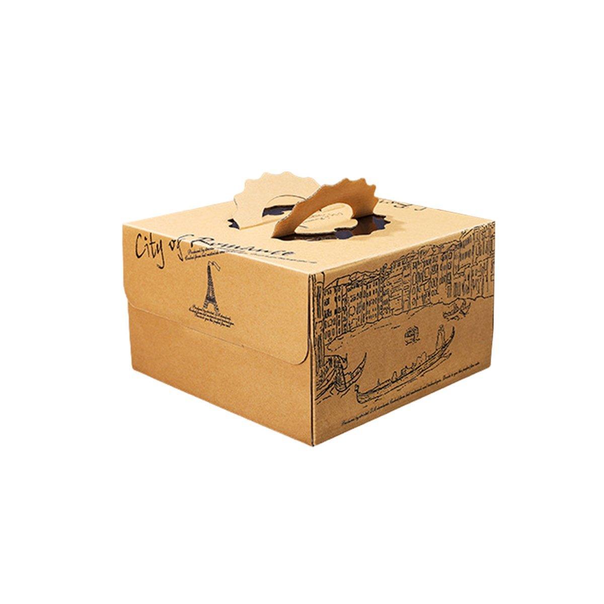 10pcs Elegant European Style Kraft Paper Cake Boxes Dessert Packaging Containers - Single Height - 8inch