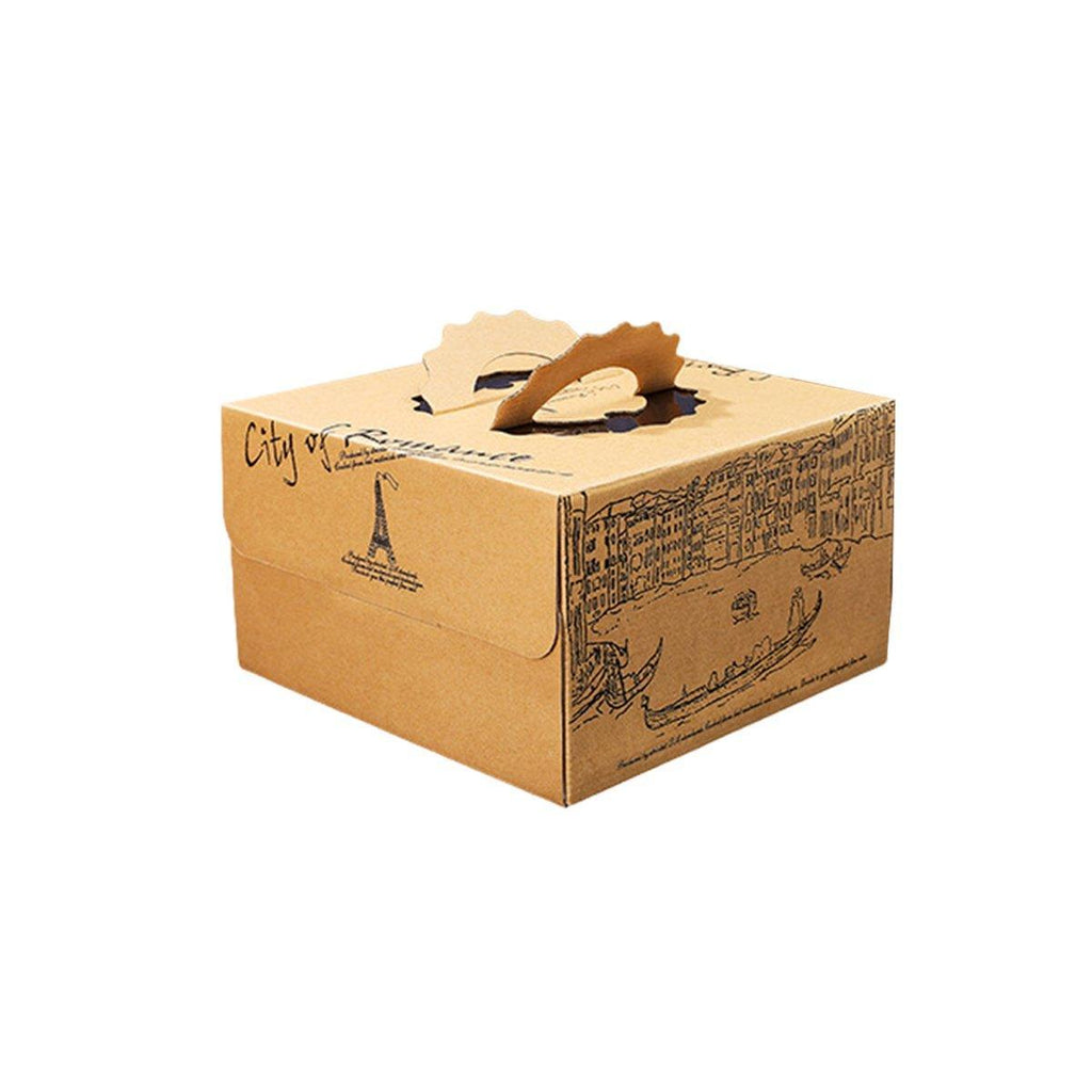 10pcs Elegant European Style Kraft Paper Cake Boxes Dessert Packaging Containers - Single Height - 8inch