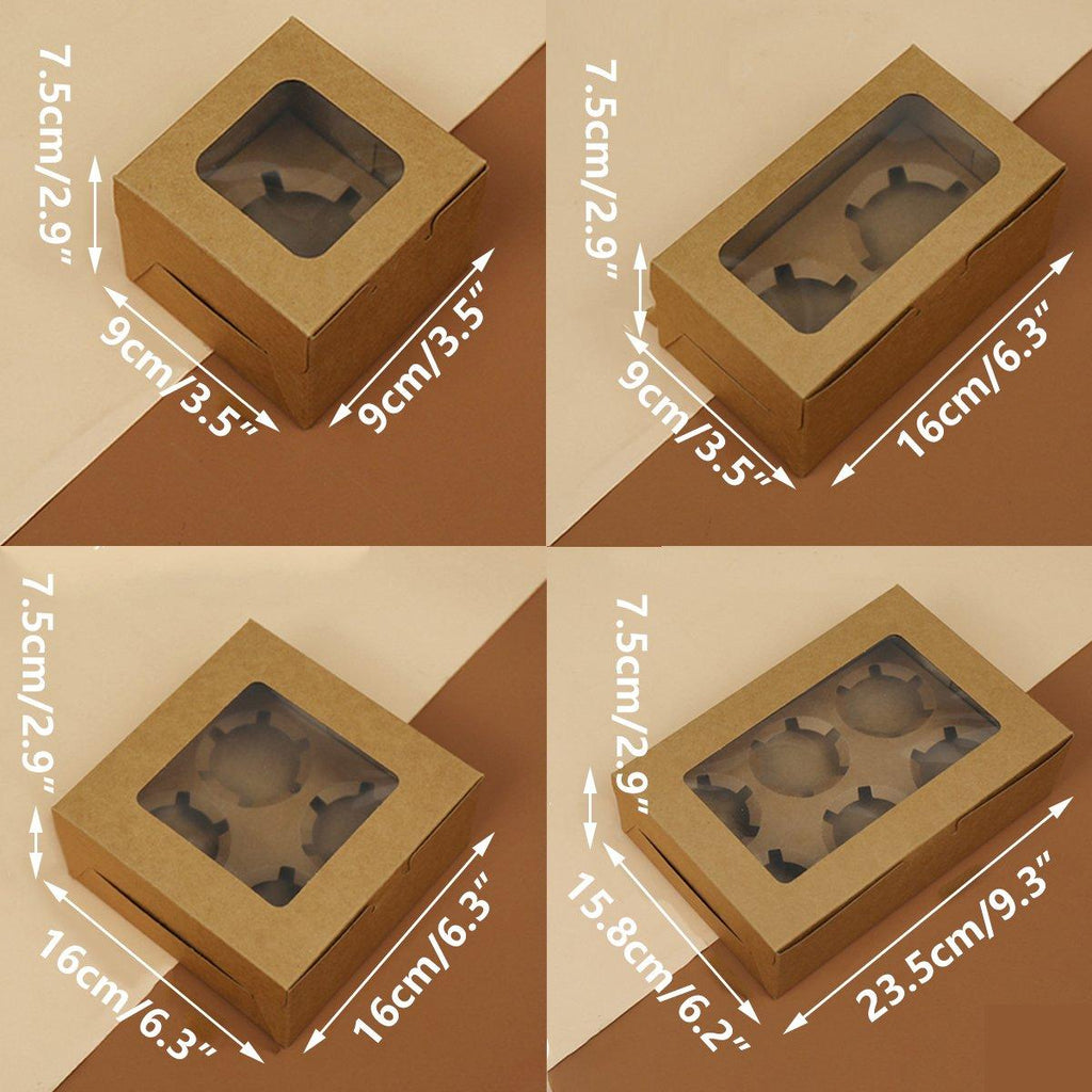 25Pcs Paper Cupcake Box with Window for Party Wedding Bakery Gift Packaging - 1 Hole