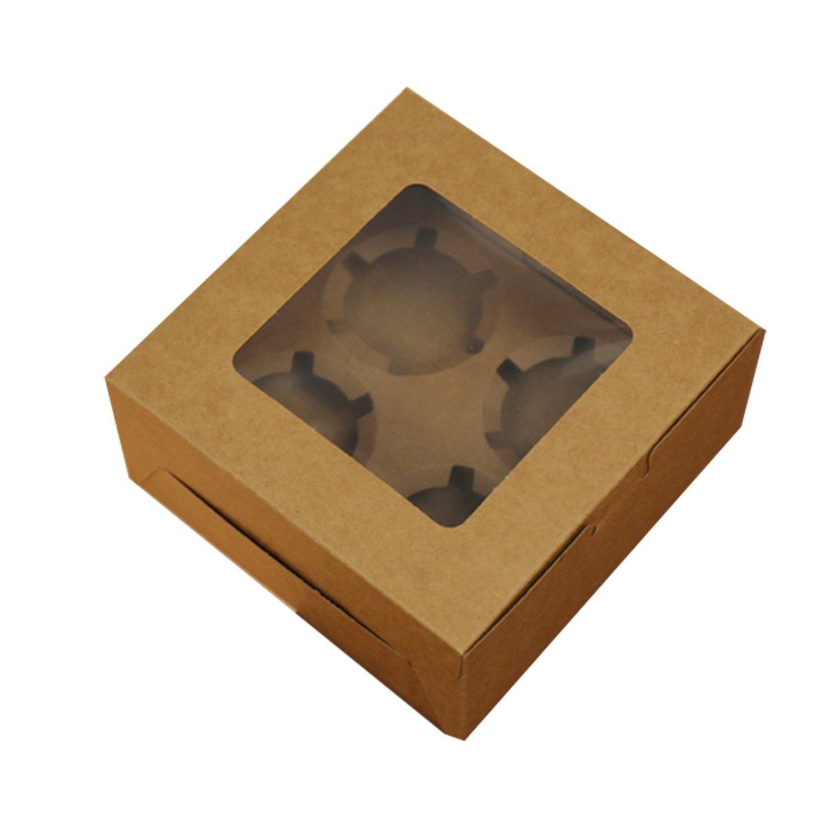 25Pcs Paper Cupcake Box with Window for Party Wedding Bakery Gift Packaging - 1 Hole