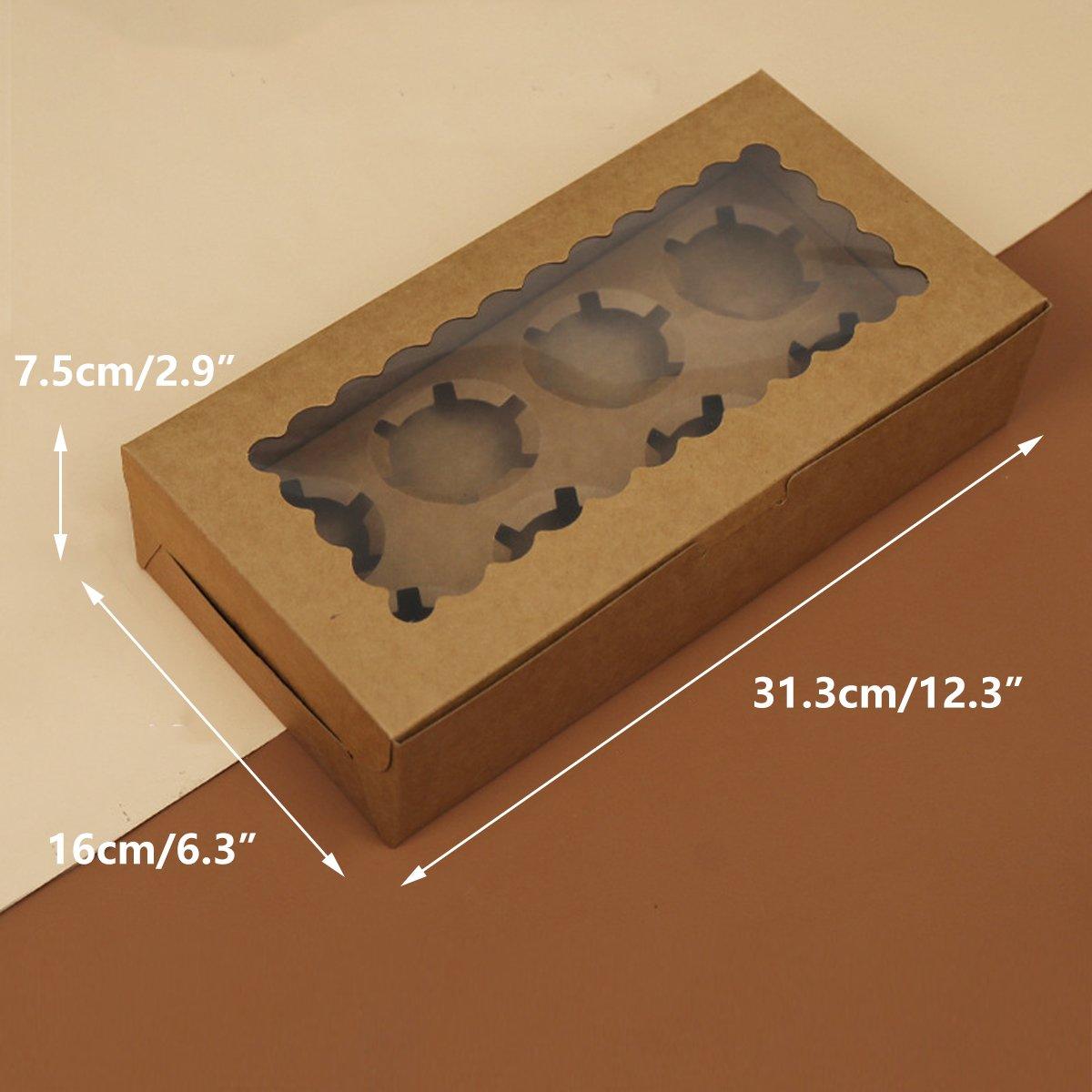 25Pcs Paper Cupcake Box with Window for Party Wedding Bakery Gift Packaging - 2 Holes