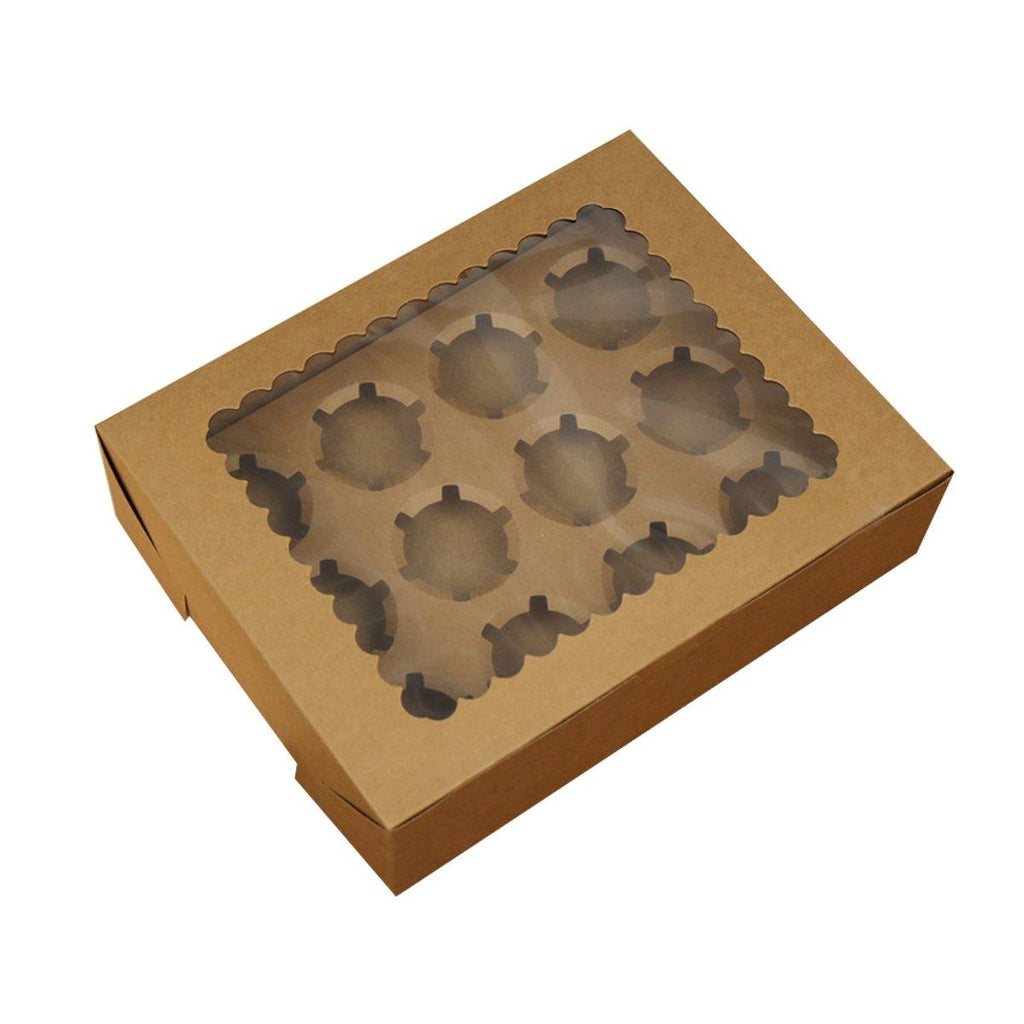 25Pcs Paper Cupcake Box with Window for Party Wedding Bakery Gift Packaging - 2 Holes