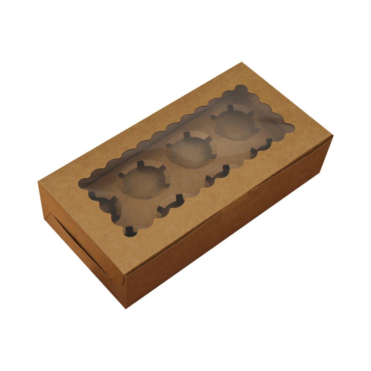 25Pcs Paper Cupcake Box with Window for Party Wedding Bakery Gift Packaging - 2 Holes