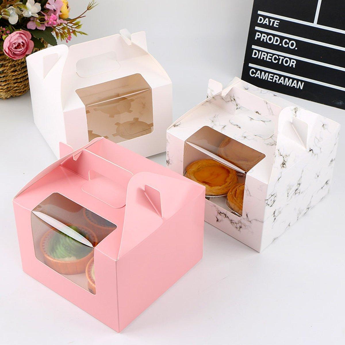 25pcs Portable Cupcake Packaging Box with Transparent Window for Easy Opening - Marble-2Cup