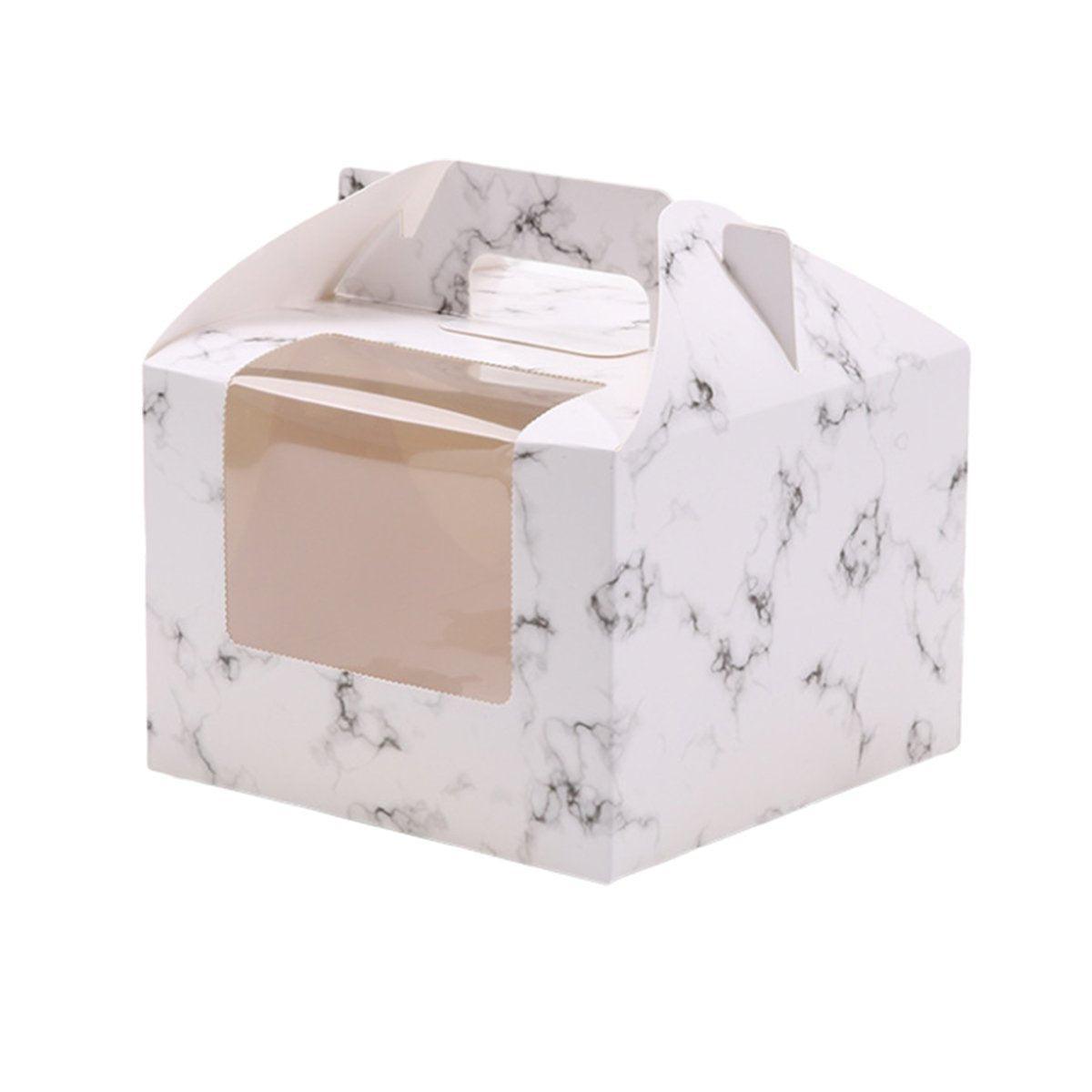 25pcs Portable Cupcake Packaging Box with Transparent Window for Easy Opening - Marble-6Cup