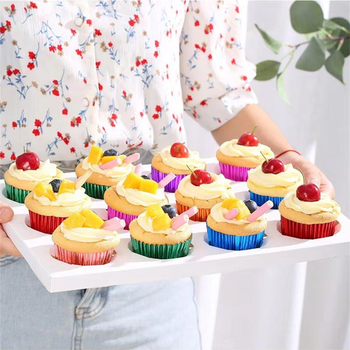 200 Pcs Colored Baking Paper Cupcake Trays Muffin Liners for Party Baking - Pink